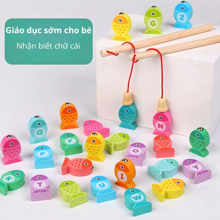 Bảng câu cá 3D bằng gỗ với 26 chữ cái tiếng Anh giúp bé nhận biết mặt chữ, phát triển trí tuệ