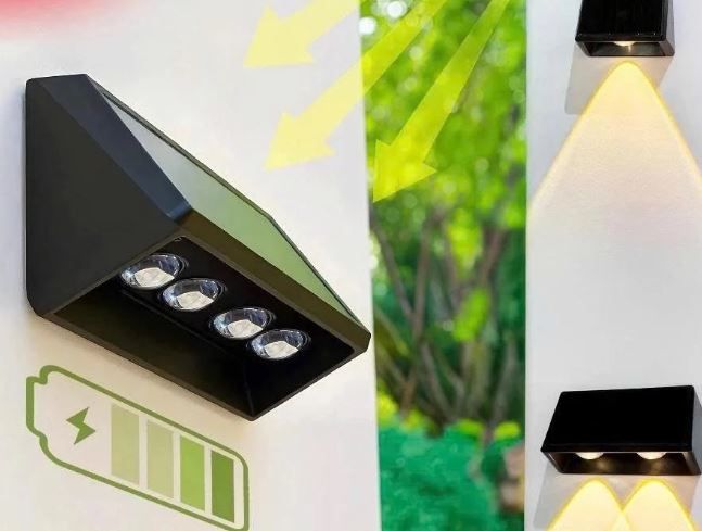 Đèn LED hắt tường NLMT ĐQ ECO SGT02 Điện Quang đổi màu, 2 chiếu lên xuống, tấm pin tích hợp - 4 LED