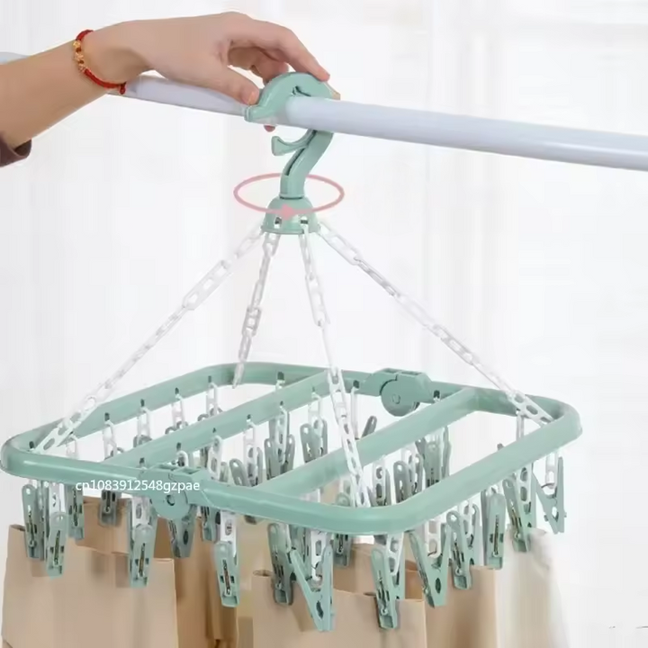 Móc phơi quần áo 32 kẹp đa năng nhựa bền - màu xanh lá