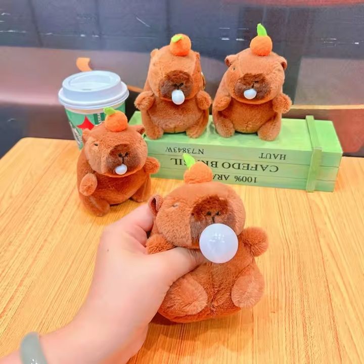 Móc khóa thú bông Capybara thổi bóng mềm mịn có lắc kêu – trang trí balo, túi xách dễ thương