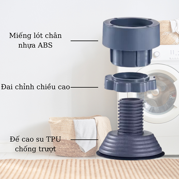 Combo 4 đế nâng máy giặt, máy sấy chống rung lắc, chống dịch chuyển