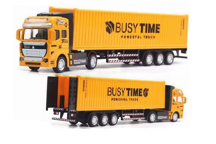 Đồ chơi mô hình xe Container màu vàng vận tải hóa hợp kim kéo cót 1:48 kích thước 32*5.5*7.5 cm