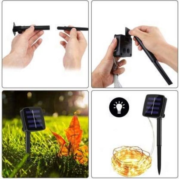 Đèn LED dây đồng ánh sáng trắng ấm trang trí năng lượng mặt trời 22 mét 200 đèn