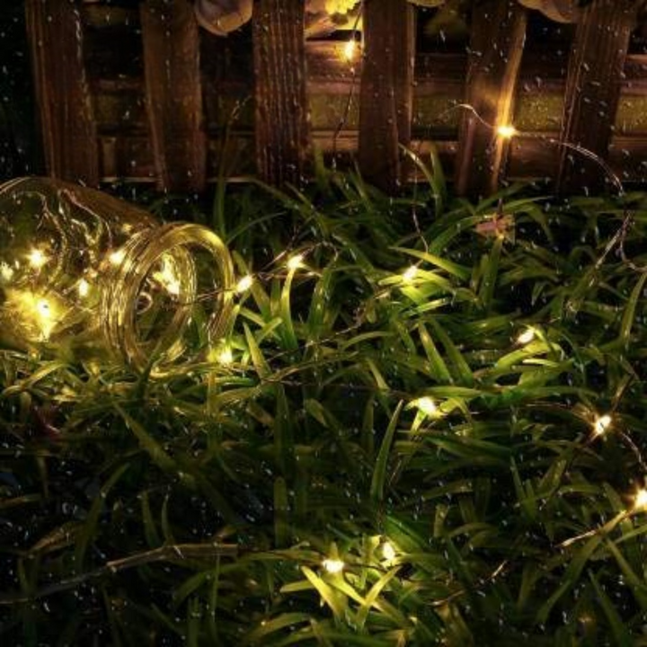 Đèn LED dây đồng ánh sáng trắng ấm trang trí năng lượng mặt trời 22 mét 200 đèn