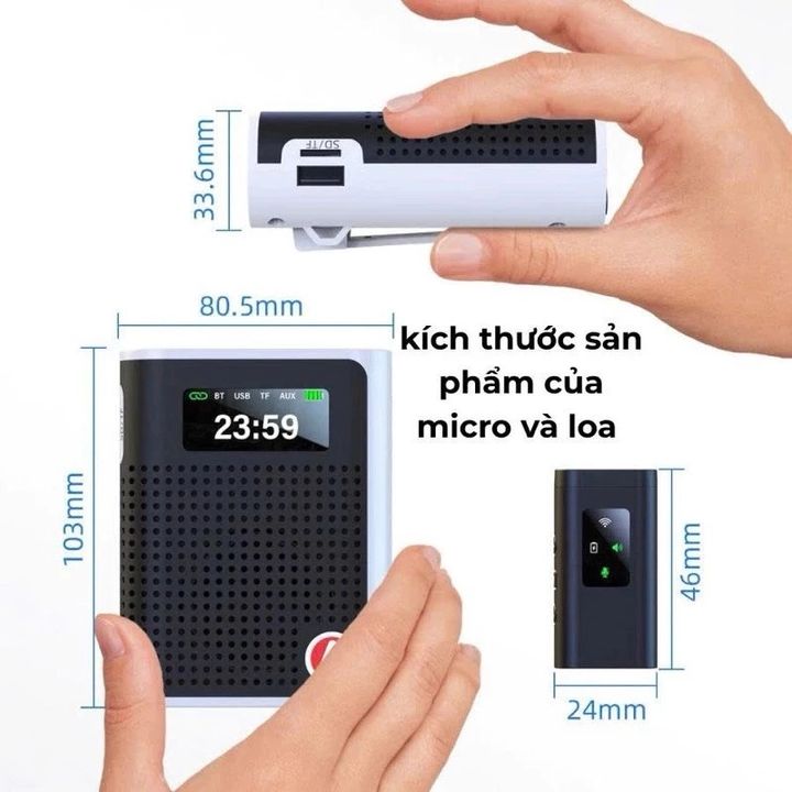 Bộ micro trợ giảng không dây S69 có Bluetooth cài áo kèm loa khuếch đại âm thanh chống hú