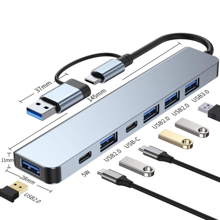 Hub chuyển USB/Type - C ra 5 cổng USB + 2 cổng Type - C