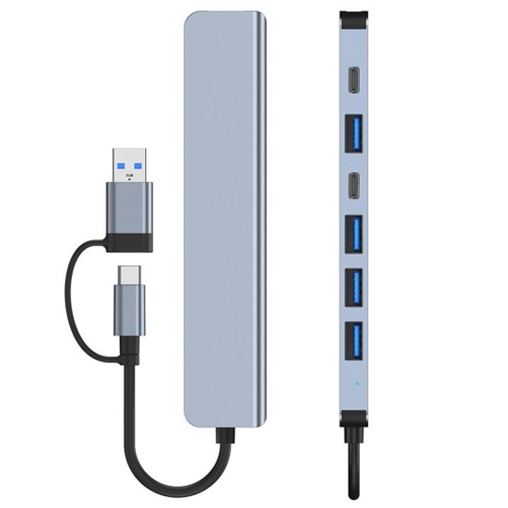 Hub chuyển USB/Type - C ra 5 cổng USB + 2 cổng Type - C