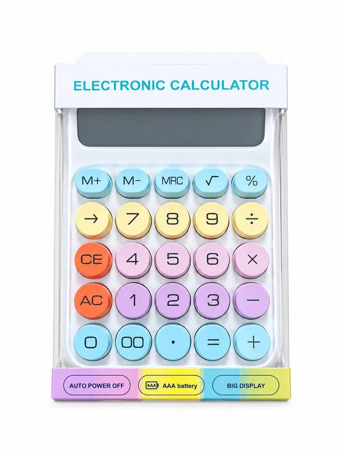 Máy Tính 12 Chữ Số Cỡ Lớn Phím Nổi Màu Sắc Xinh Xắn Dùng Pin