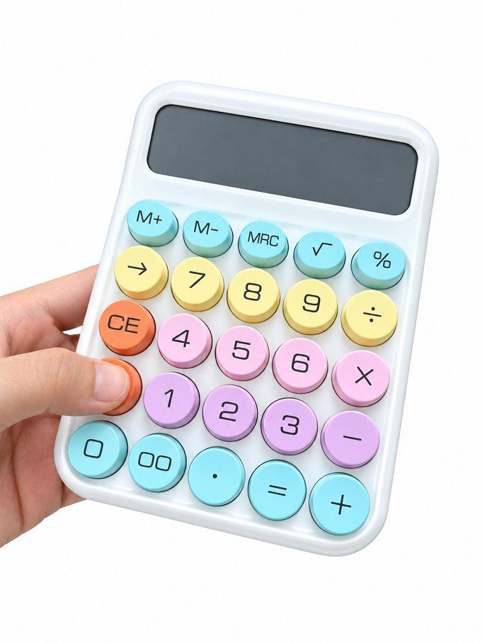 Máy Tính 12 Chữ Số Cỡ Lớn Phím Nổi Màu Sắc Xinh Xắn Dùng Pin