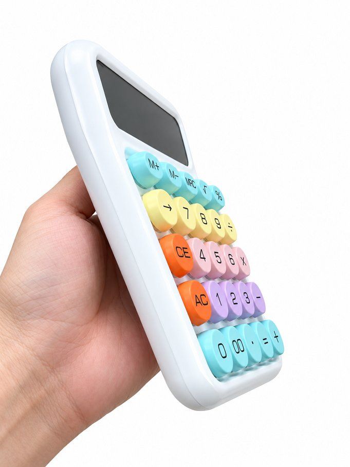 Máy Tính 12 Chữ Số Cỡ Lớn Phím Nổi Màu Sắc Xinh Xắn Dùng Pin