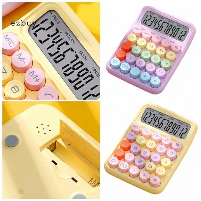 Máy Tính 12 Chữ Số Cỡ Lớn Phím Nổi Màu Sắc Xinh Xắn Dùng Pin