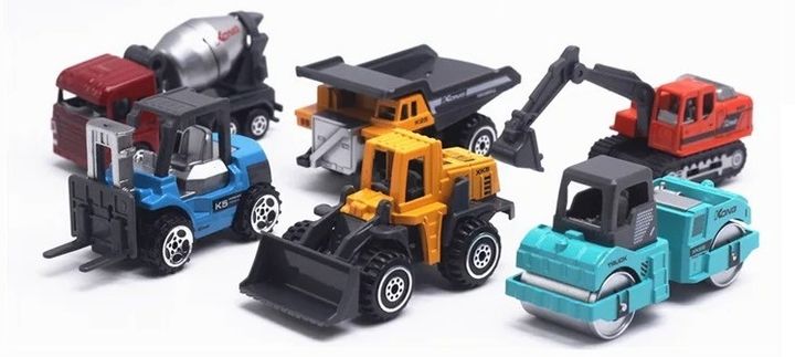 Bộ đồ chơi 6 xe kỹ thuật công trình hợp kim 1:64 màu sắc bắt mắt cho bé trai