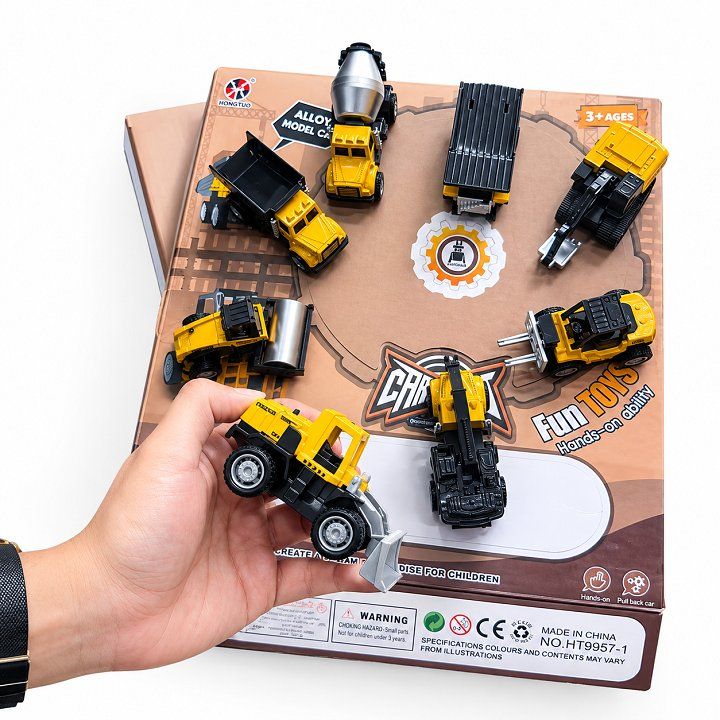 Bộ đồ chơi 8 xe mô hình xây dựng cao cấp chất liệu bằng hợp kim tỉ lệ 1:50