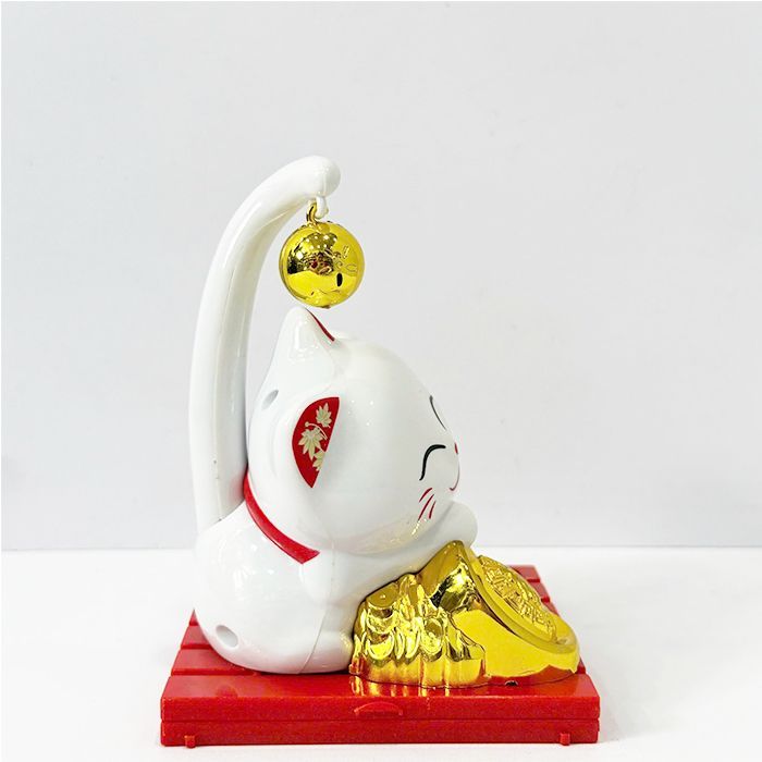 Mèo Thần Tài đuôi dài có chuông 12x8.8x8.8cm