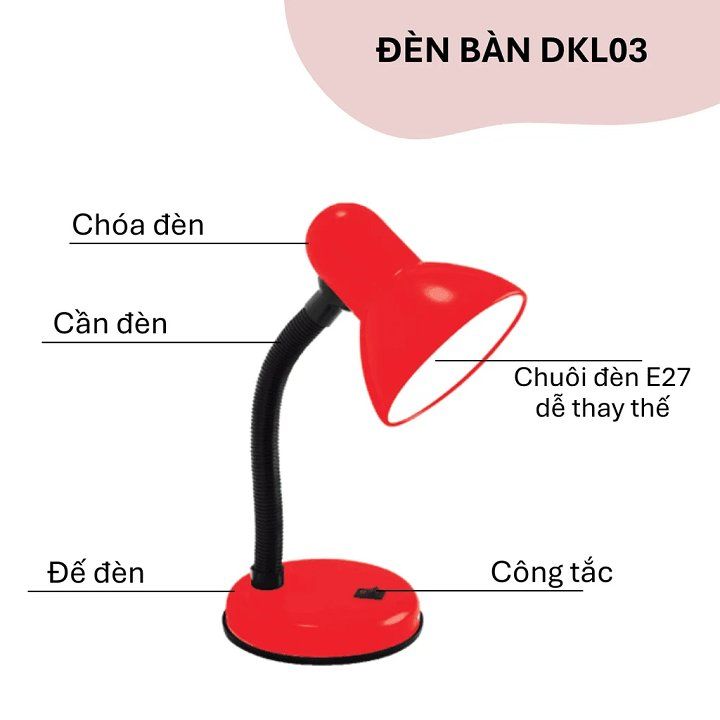 Đèn bàn chống cận Điện Quang ĐQ DKL03 (Cắm điện trực tiếp, ánh sáng Daylight, màu đỏ đen)