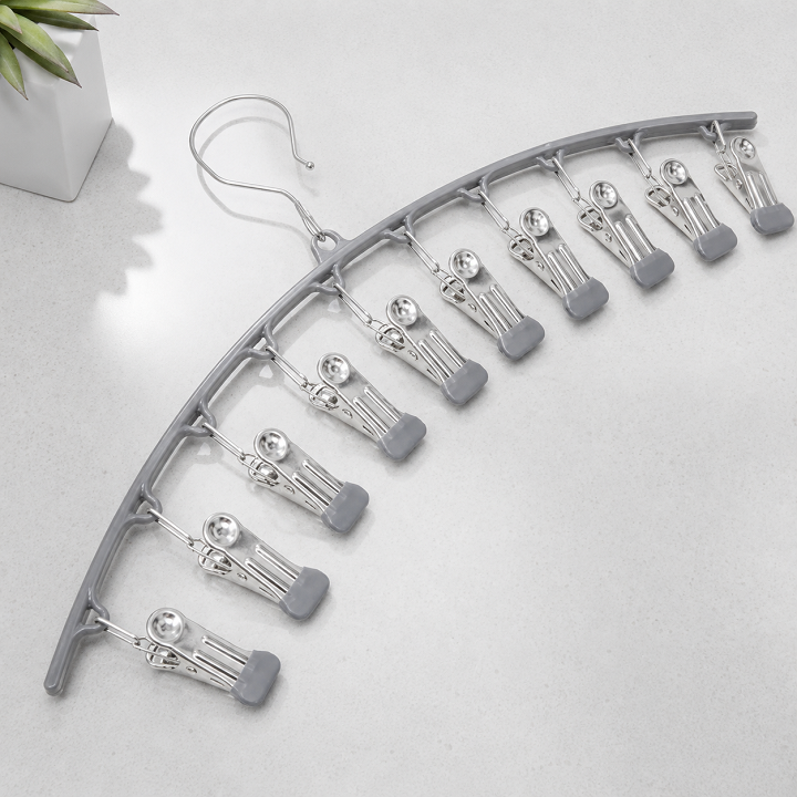 Móc treo quần áo, tất vớ 10 kẹp có khoá chống gió - chắc chắn, siêu bền - Xám