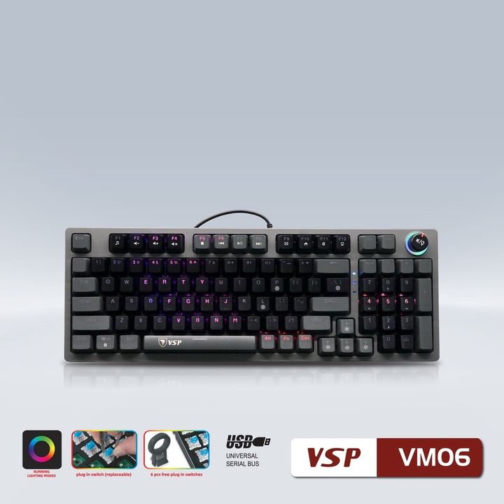 Bàn phím cơ chuyên chơi game VSP VM06 Đen Xám
