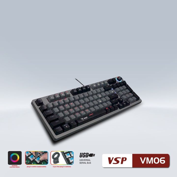 Bàn phím cơ chuyên chơi game VSP VM06 Đen Xám