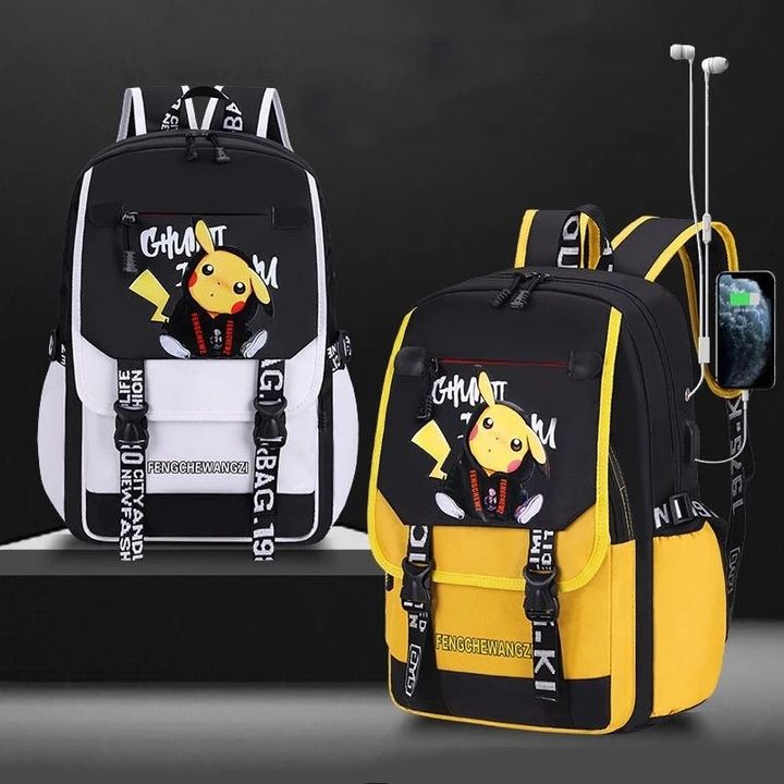 Balo đi học cho bé dễ thương hình pikachu - màu trắng
