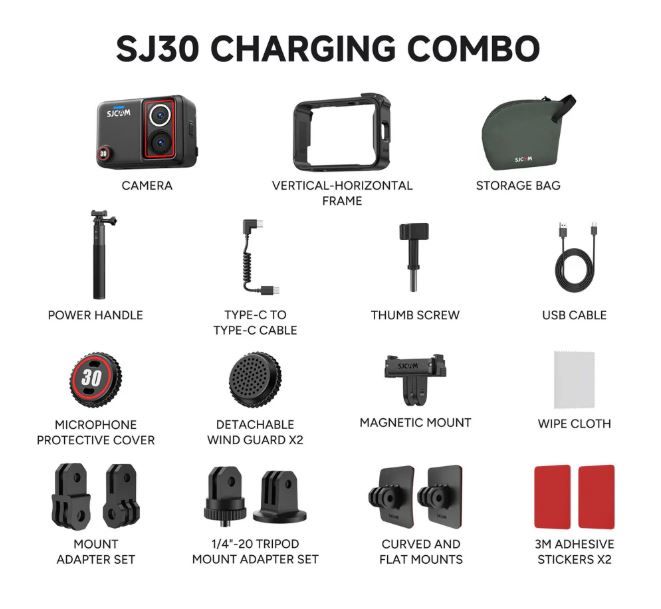 Camera hành động SJCAM SJ30 Dual - Lens quay 8K, chụp ảnh 48 MP - Bản Charging Combo