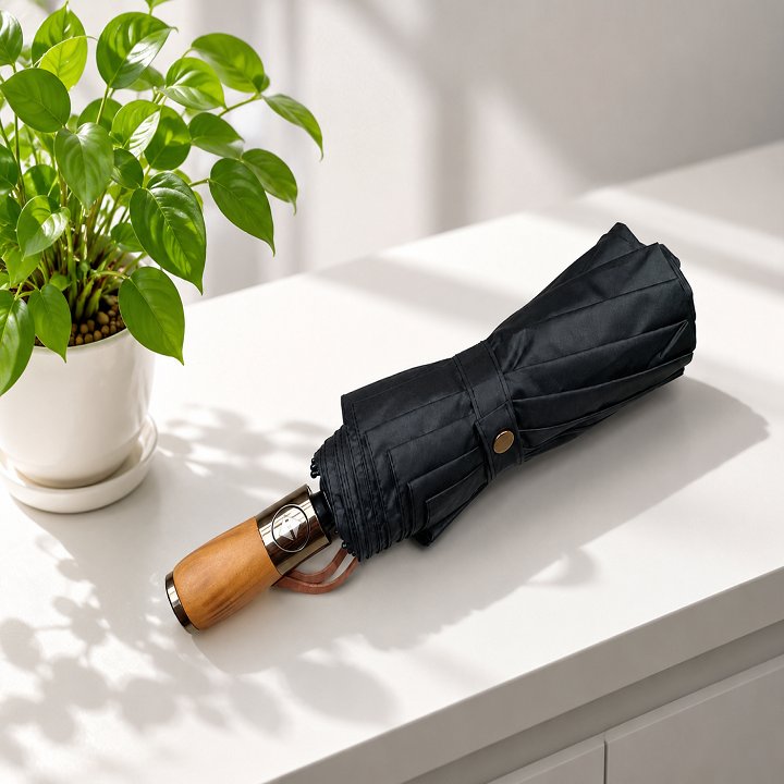 Dù ô tự động ZY- S1314 dày dặn cao cấp 10 nan 3 thanh dọc gấp gọn đường kính 105 cm - màu đen