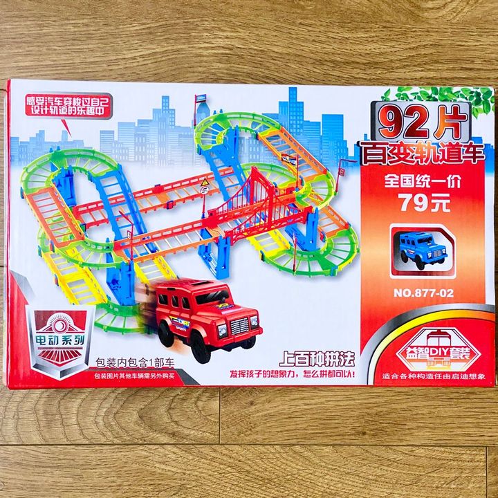 Bộ đồ chơi DIY lắp ráp đường ray ô tô đua tốc độ màu sắc 92 chi tiết