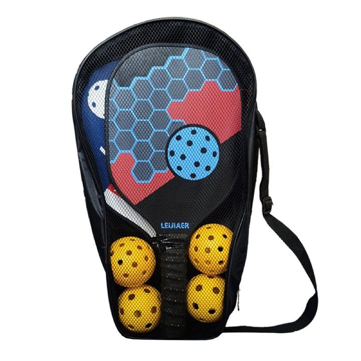 Bộ 2 vợt Pickleball bằng gỗ giả carbon PK-057 bảo vệ cạnh, túi lưới đeo chéo LEIJIAER kèm 4 bóng