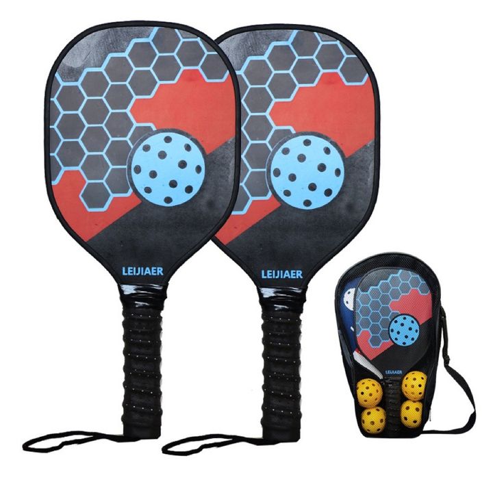 Bộ 2 vợt Pickleball bằng gỗ giả carbon PK-057 bảo vệ cạnh, túi lưới đeo chéo LEIJIAER kèm 4 bóng