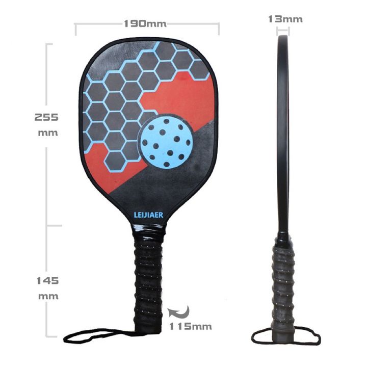 Bộ 2 vợt Pickleball bằng gỗ giả carbon PK-057 bảo vệ cạnh, túi lưới đeo chéo LEIJIAER kèm 4 bóng