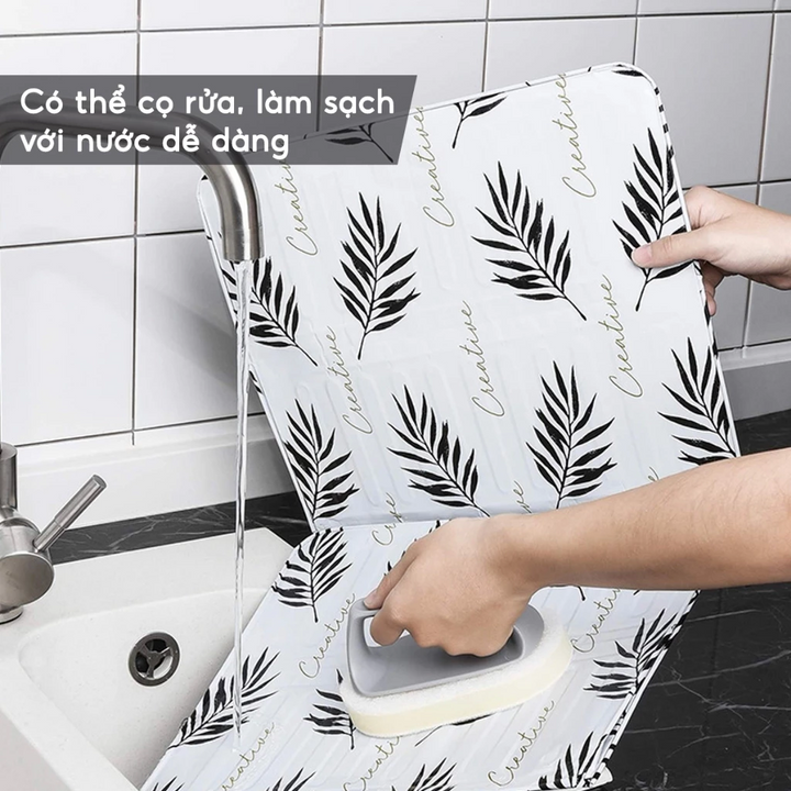 Tấm chắn bếp chống bắn dầu mỡ họa tiết đẹp chịu nhiệt - trắng