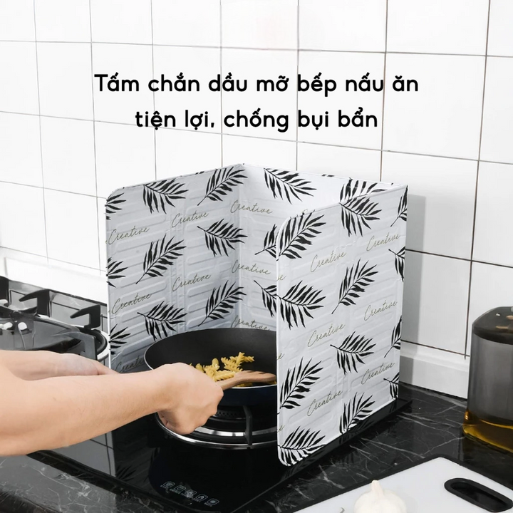 Tấm chắn bếp chống bắn dầu mỡ họa tiết đẹp chịu nhiệt - trắng