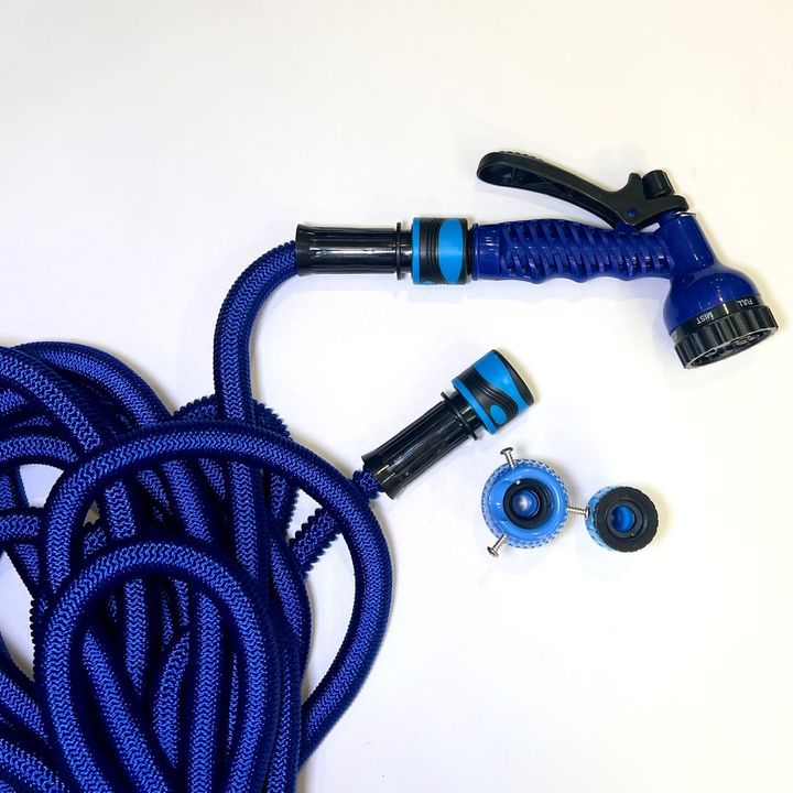 Bộ dây co giãn ra 15m kèm vòi xịt tưới cay rửa xe và 2 đầu cút nối vòi loại dày tốt